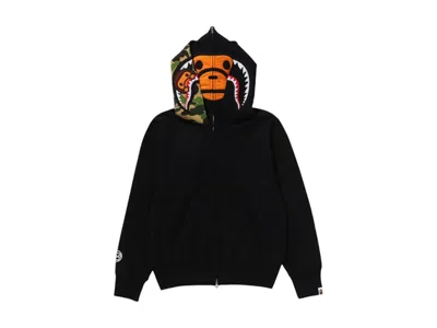 Pre-owned Bape Women's Milo Shark Full Zip Double Hoodie In Black