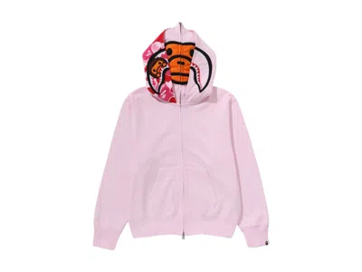 Pre-owned Bape Women's Milo Shark Full Zip Double Hoodie In Pink
