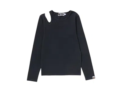 Pre-owned Bape Women's Pigment Dyed Cut Out Rib Long Sleeve Tee Shirt In Black