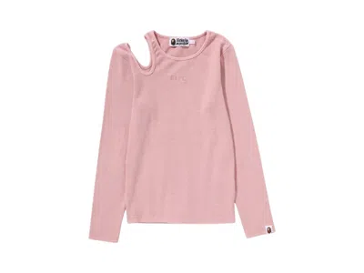 Pre-owned Bape Women's Pigment Dyed Cut Out Rib Long Sleeve Tee Shirt In Pink