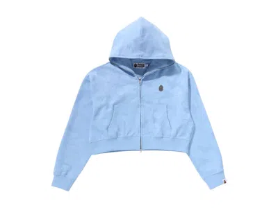 Pre-owned Bape Women's Solid Camo Jacquard One Point Cropped Zip Hoodie In Sax