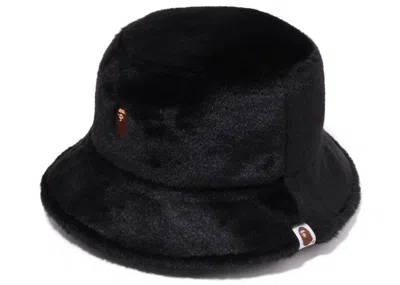 Pre-owned Bape Womens One Point Fur Bucket Hat In Black
