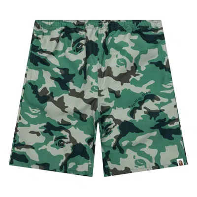 Pre-owned Bape Woodland Camo Beach Shorts 'olive Drab' In Green