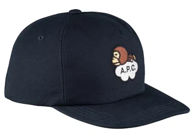 Pre-owned Bape X A.p.c Moemoe Baseball Cap In Navy Blue
