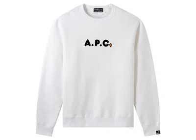 Pre-owned Bape X A.p.c. Women's Milo On Apc Wide Crewneck Sweatshirt In White