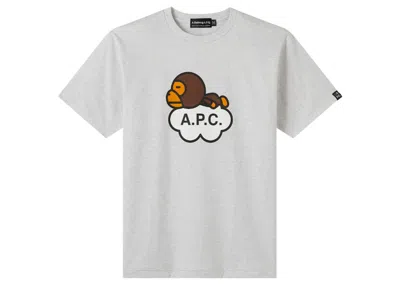 Pre-owned Bape X A.p.c. Women's Milo Wide T-shirt In Grey In Gray