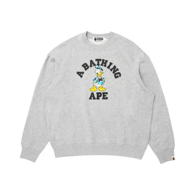 Pre-owned Bape X Disney Donald Duck College Relaxed Fit Crewneck 'grey' | Men's Size L