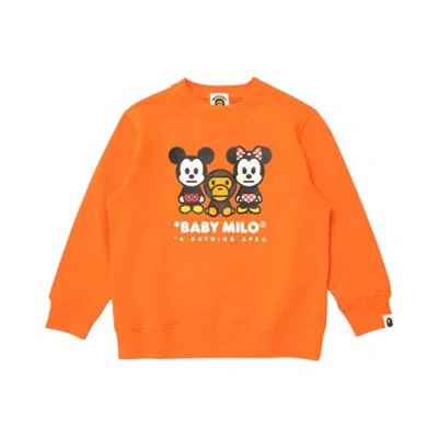 Pre-owned Bape X Disney Mickey Minnie Milo Crewneck Sweatshirt 'orange' | Kid's Size 110
