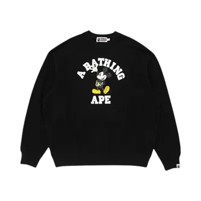 Pre-owned Bape X Disney Mickey Mouse College Relaxed Fit Crewneck 'black' | Men's Size Xl