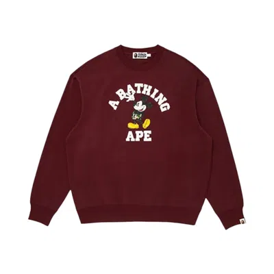 Pre-owned Bape X Disney Mickey Mouse College Relaxed Fit Crewneck 'burgundy' | Red | Men's Size Xl