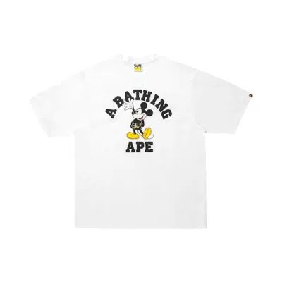 Pre-owned Bape X Disney Mickey Mouse College Relaxed Fit Tee 'white' | Men's Size Xl