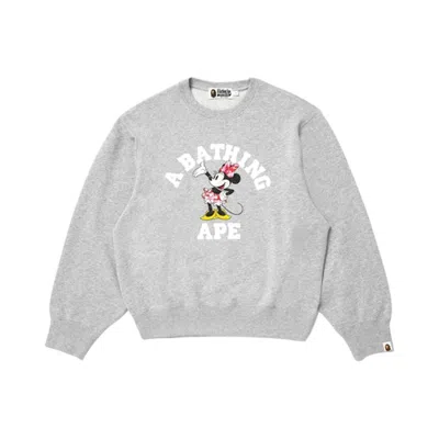 Pre-owned Bape X Disney Minnie Mouse College Crewneck Sweatshirt 'grey' | Women's Size Xs