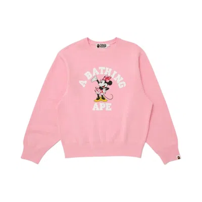 Pre-owned Bape X Disney Minnie Mouse College Crewneck Sweatshirt 'pink' | Women's Size M