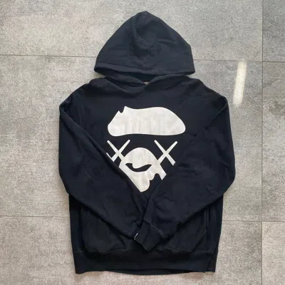 Pre-owned Bape X Kaws Ape Face Pullover Hoodie In Black