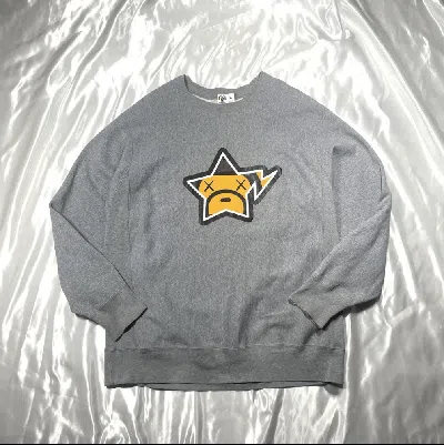 Pre-owned Bape X Kaws Bape Kaws Sweatshirt Sweatshirt L Gray In Grey