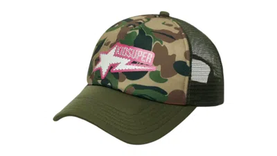 Pre-owned Bape X Kidsuper Sta Logo Rhinestone Trucker Cap In Green
