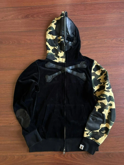 Pre-owned Bape X Mastermind Japan 2016  Velour Zip Up Jacket In Black/green Camo