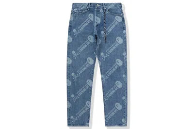 Pre-owned Bape X Mastermind Washed Denim Pants Blue Indigo