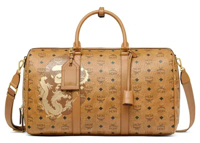 Pre-owned Bape X Mcm Pottomar Lunar New Year Visetos Medium Weekender Bag Beige Backpack