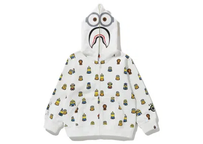Pre-owned Bape X Minions Shark Full Zip Kids Hoodie In White
