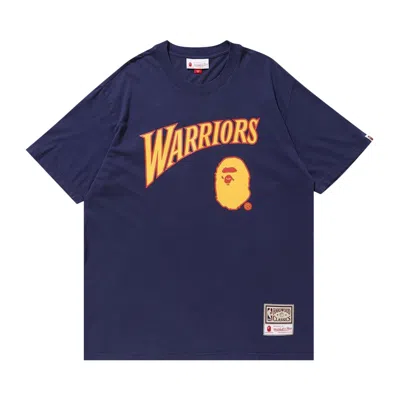 Pre-owned Bape X Mitchell & Ness Warriors Tee 'navy' | Blue | Men's Size M