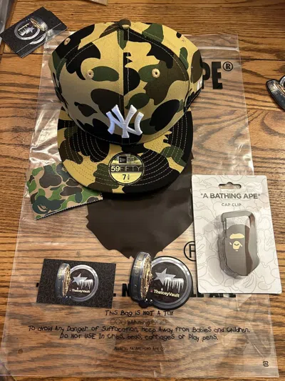 Pre-owned Bape X Mlb Yellow Nyy Fitted Hat In Camo