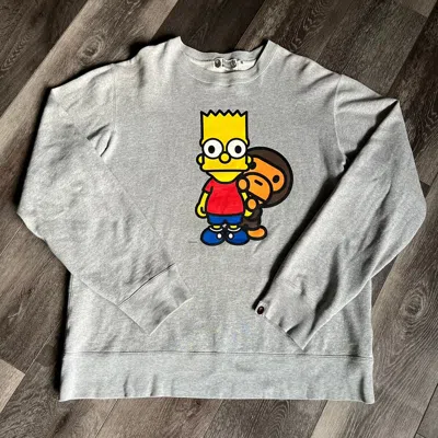Pre-owned Bape X Nigo Og Bape The Simpsons Bart Baby Milo Crewneck Sweatshirt In Gray Yellow