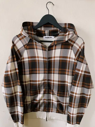 Pre-owned Bape Vintage Y2k  A Bathing Ape Check Plaid Zip Hoodie In Beige/brown