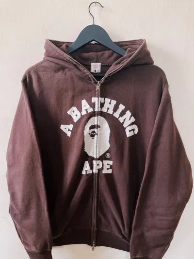 Pre-owned Bape Vintage Y2k  A Bathing Ape College Logo Fullzip Hoodie In Burgundy/brown