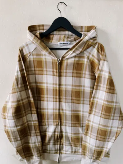 Pre-owned Bape Vintage Y2k  A Bathing Ape Plaid Check Zip Hoodie In Beige/brown
