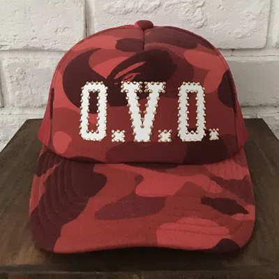 Pre-owned Bape X Octobers Very Own Bape × Ovo Red Camo Trucker Hat Cap