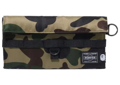 Pre-owned Bape X Porter 1st Camo Long Wallet In Green