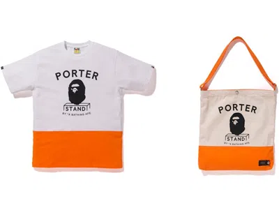 Pre-owned Bape X Porter Stand Tee And Shoulder Tote Bag In White