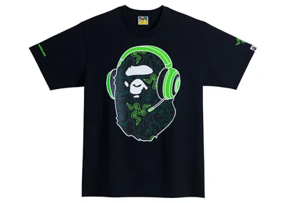 Pre-owned Bape X Razer Neon Camo Ape Head Tee Shirt In Black Green