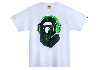 Pre-owned Bape X Razer Neon Camo Ape Head Tee Shirt In White Green