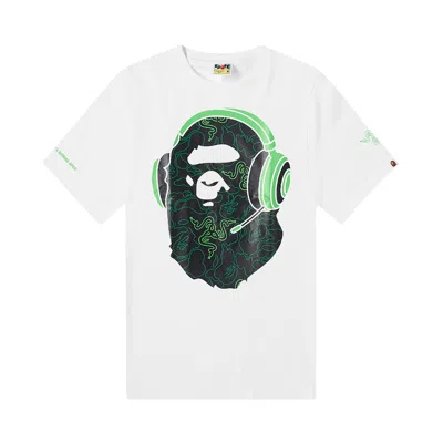 Pre-owned Bape X Razer Neon Camo Ape Head Tee 'white'