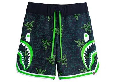 Pre-owned Bape X Razer Neon Camo Basketball Sweat Shorts In Black Green
