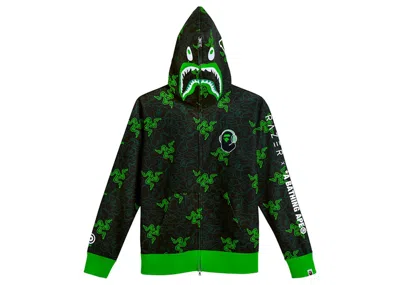 Pre-owned Bape X Razer Neon Camo Shark Full Zip Hoodie In Black Green