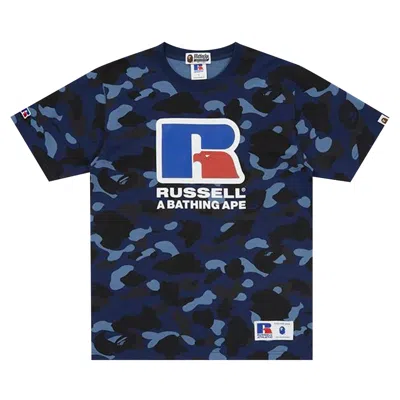 Pre-owned Bape X Russell Athletic Color Camo Tee 'navy' In Blue