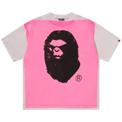 Pre-owned Bape X Saint Mxxxxxx Mad Face Handprinting Tee 'white/pink' | Men's Size L