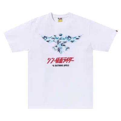 Pre-owned Bape X Shin Kamen Rider Shocker Emblem Tee 'white/blue'