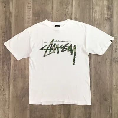 Pre-owned Bape X Stussy Bape × Stussy 30th Anniversary T-shirt Abc Camo Green Ape In White