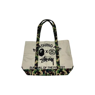 Pre-owned Bape X Stussy Survival Of The Fittest Tote Bag 'beige' | Cream | Men's Size Onesize In White