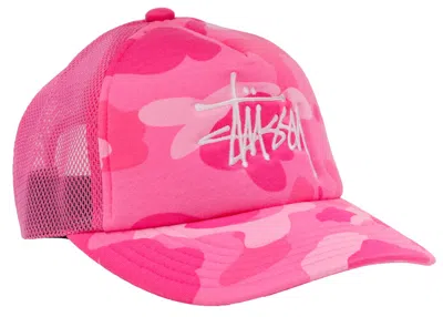 Pre-owned Bape X Stussy Trucker Cap In Pink