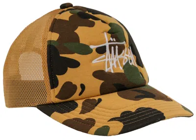 Pre-owned Bape X Stussy Trucker Cap In Yellow