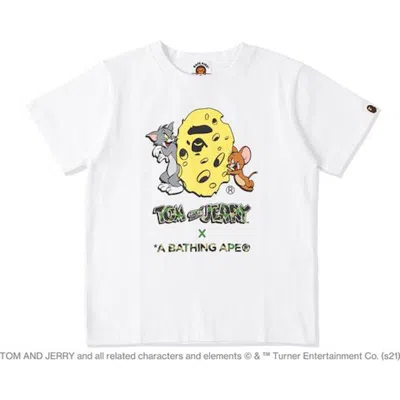 Pre-owned Bape X Tom And Jerry Cheese Ape Head Womens Tee Shirt In White