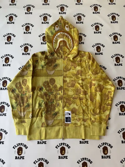 Pre-owned Bape X Van Gogh Museum Shark Full Zip Hoodie In Yellow