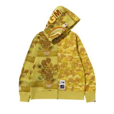 Pre-owned Bape X Van Gogh Museum Shark Full Zip Hoodie 'yellow' | Men's Size L