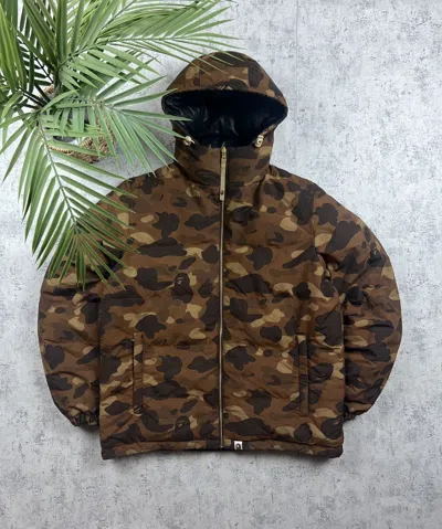 Pre-owned Bape X Vintage A Bathing Ape Reversible Color Camo Puffer Hooded Jacket In Brown