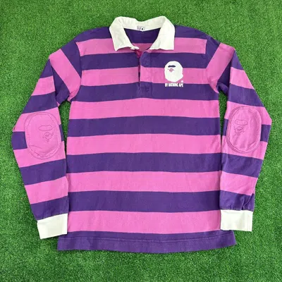 Pre-owned Bape X Vintage Bape Vintage Rugby Polo Shirt Men Size Medium Striped Y2k Ap In Purple